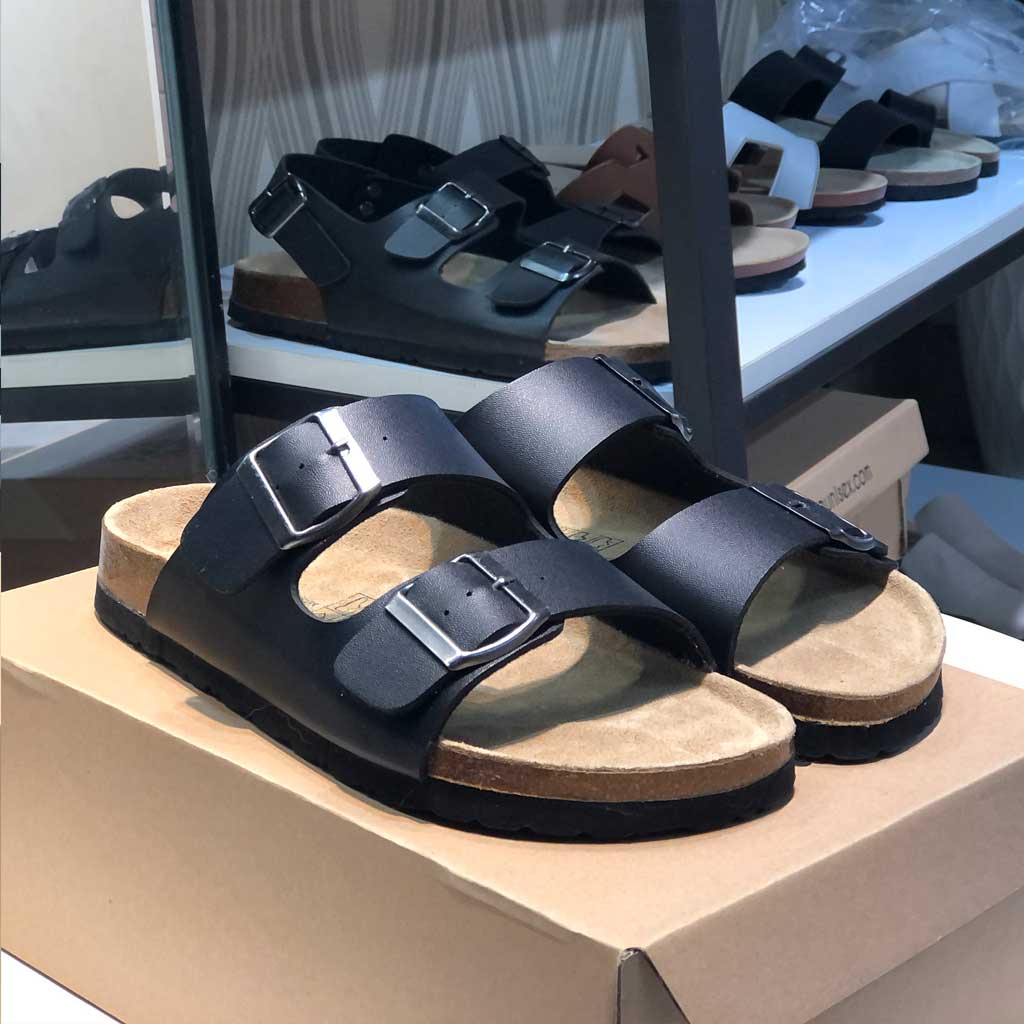 Dép đế trấu Unisex 2 khóa màu đen