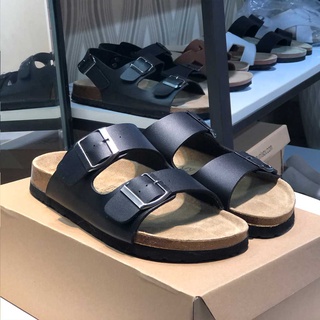 Dép đế trấu Unisex 2 khóa màu đen