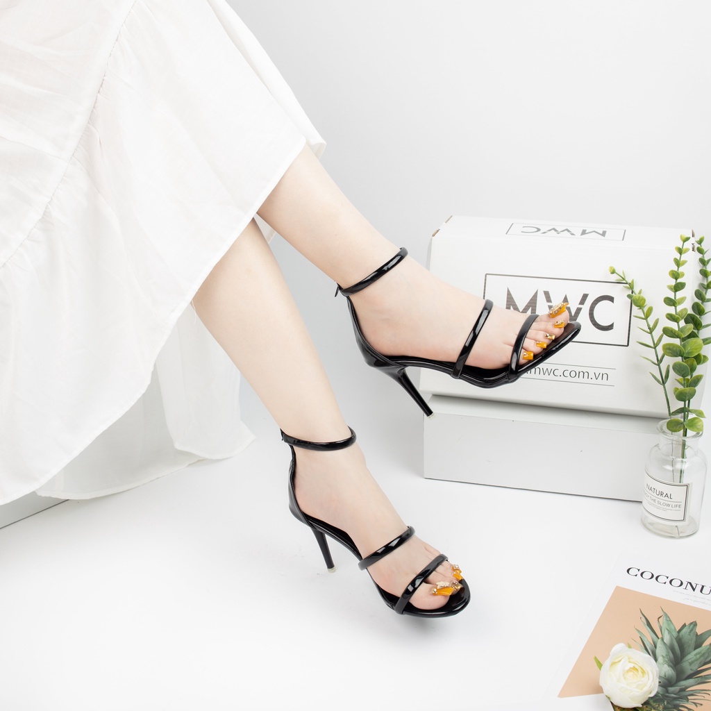 Giày Cao Gót thời trang MWC giày sandal cao gót da bóng 2 quai mảnh siêu xinh NUCG- 3713