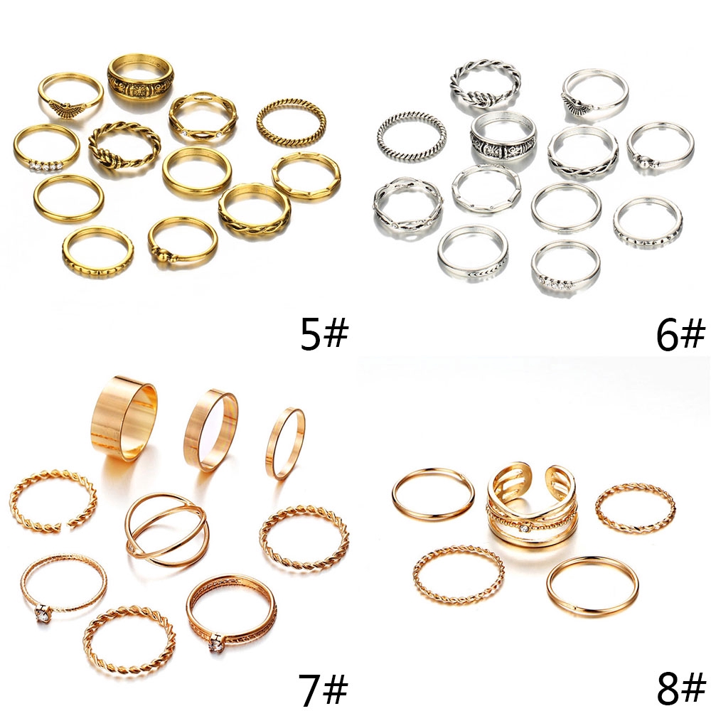 Set Nhẫn Đeo Tay Kim Loại Đính Đá Vintage Cho Nữ