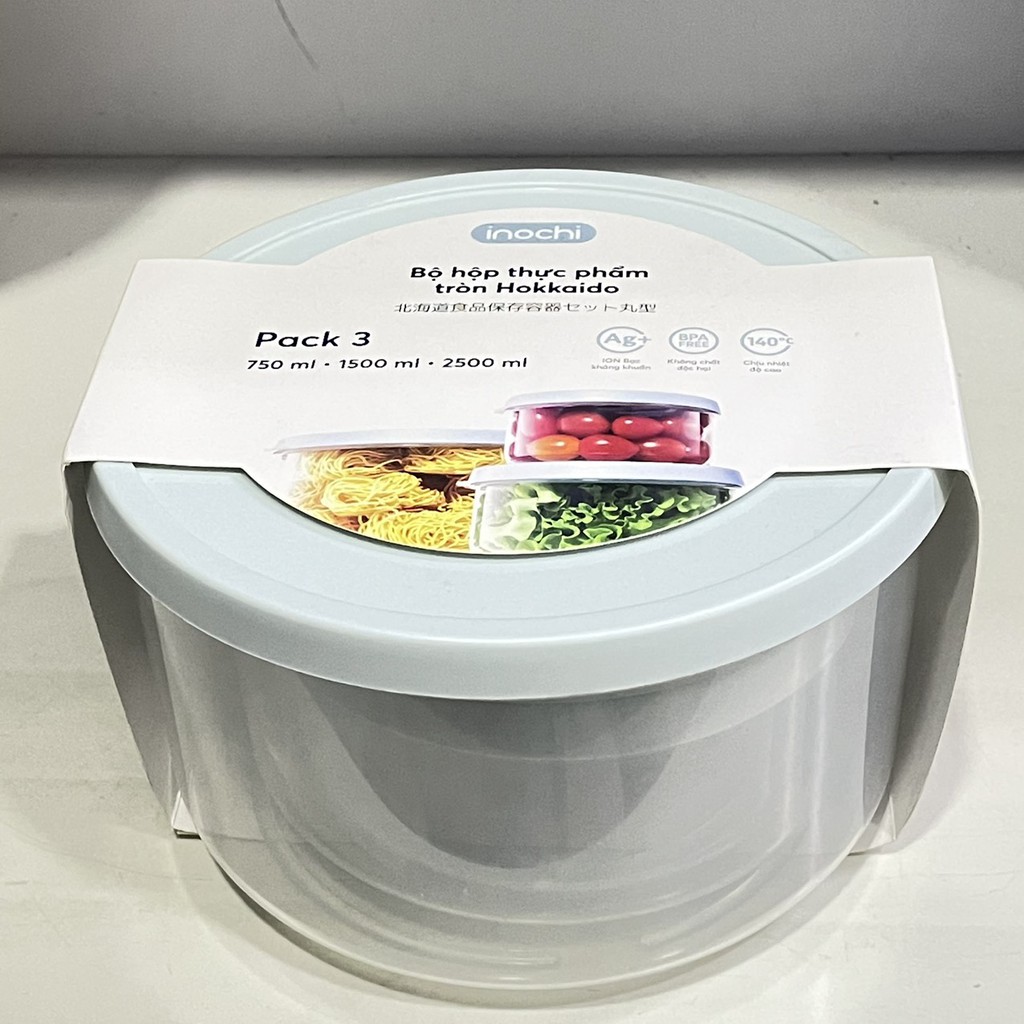 Bộ 3 Hộp Nhựa Đựng Thực Phẩm Tròn 750ml-1500ml-2500ml-Hokkaido