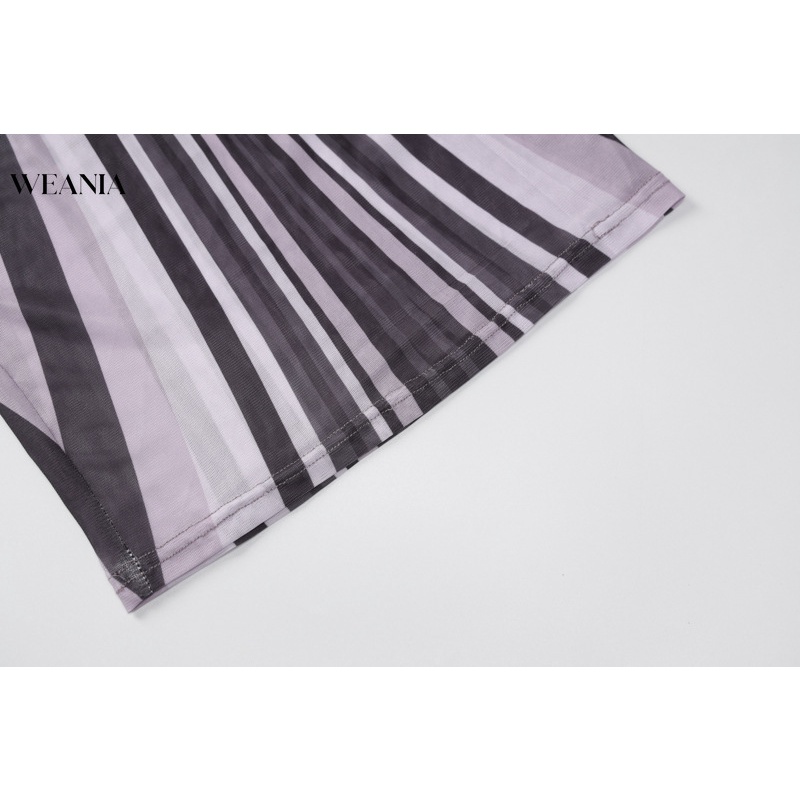 Đầm Dài Dáng Ôm Phối Lưới Kẻ Sọc Thời Trang Quyến Rũ Cho Nữ