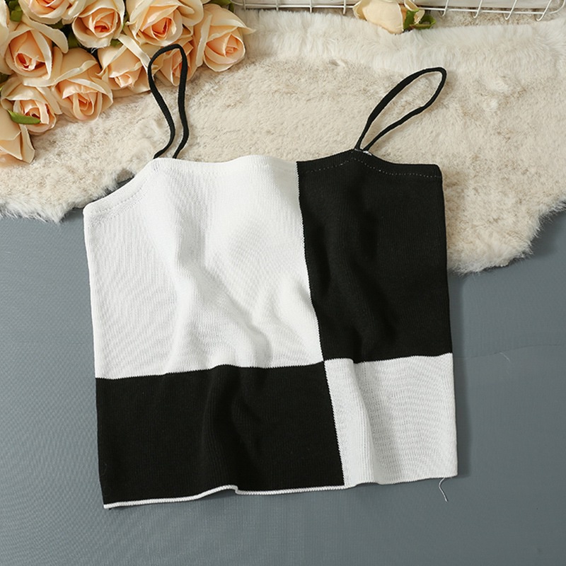 Áo Hai Dây Dáng Ôm Kẻ Sọc Màu Sắc Tương Phản Phong Cách Hàn Quốc