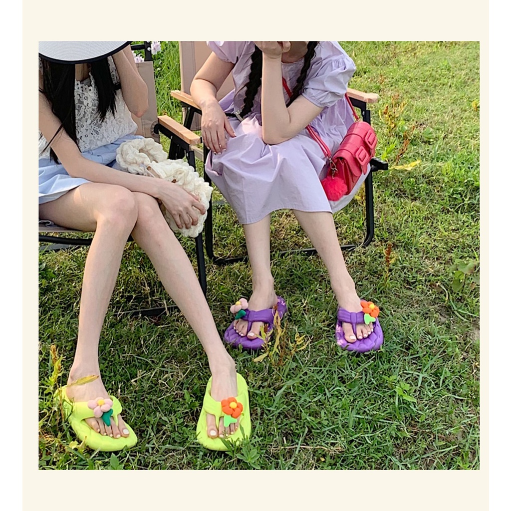 Dép Xỏ Ngón eva Chống Trượt Đính Hoa Dễ Thương Cho Nữ