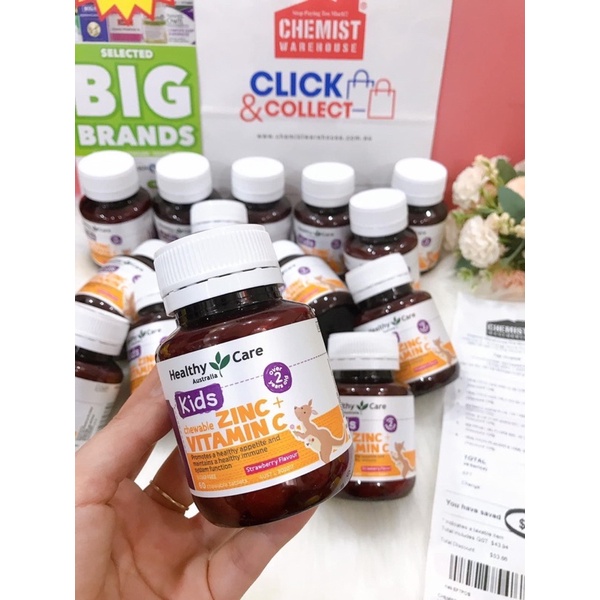 Viên Nhai Hỗ trợ Bổ Sung Kẽm ZinC + Vitamin C Healthy Care cho Bé