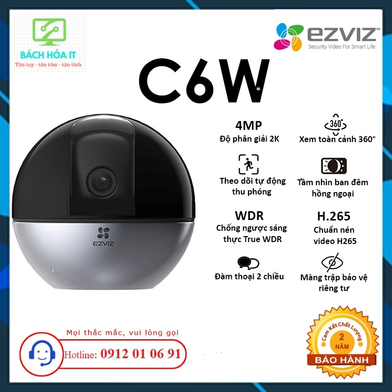 Camera WIFI trong nhà cao cấp EZVIZ C6W 4MP 2K - C6 2K+ XOAY 360, đàm thoại 2 ...