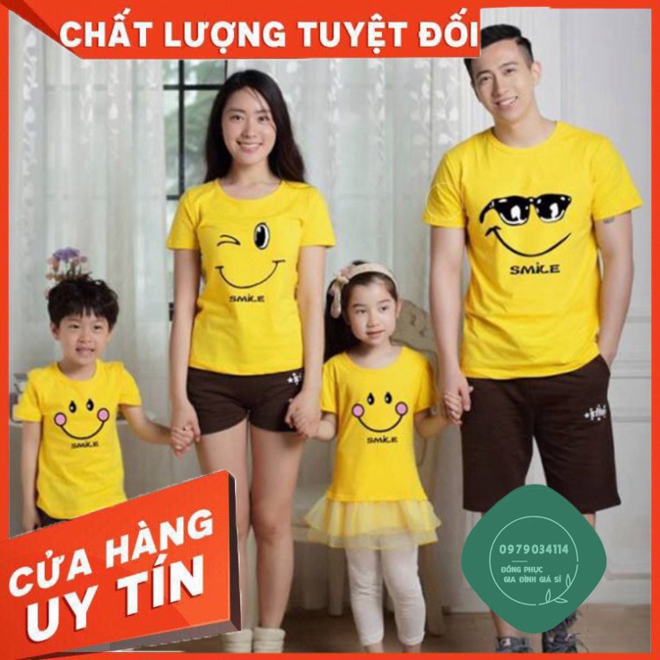 Áo gia đình 3/4/5 người Đồ gia đình giá rẻ Thun cotton 4 chiều Màu vàng GD0008V Áo thun giá sỉ