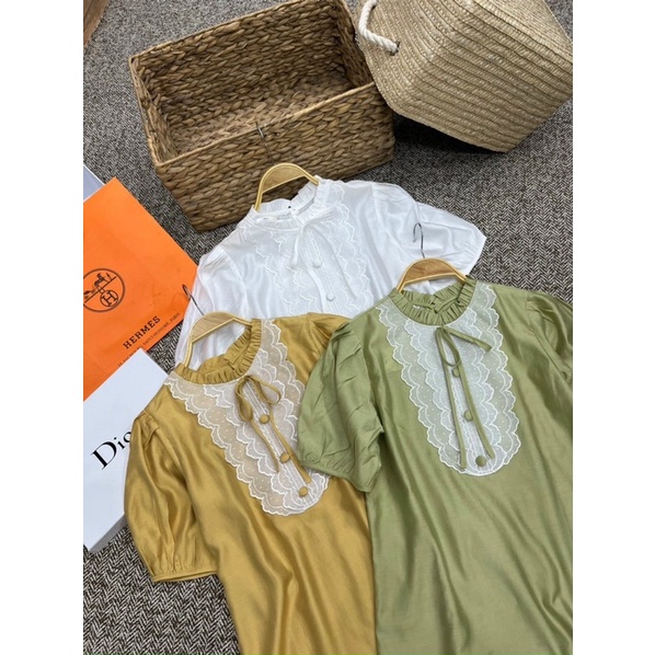 Áo sơ mi công sở cổ bèo mix ren cao cấp