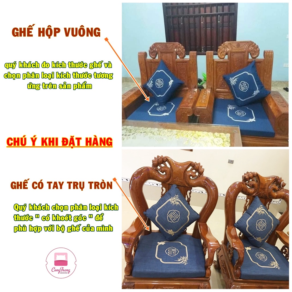 Đệm trải Ghế Gỗ, trường kỷ, sofa Thảm Trải Ghế ( Ruột Đệm Cao Su Đàn Hồi ) Trang Trí Tết Siêu Đẹp ( Bộ 1 dài 2 ngắn )