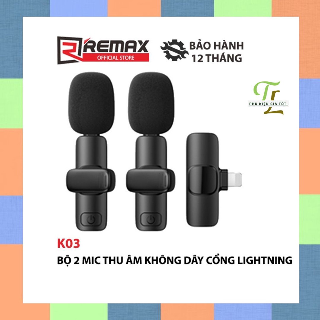 Micro Live Stream Không Dây Remax K03 (Bộ 2 Micro, 1 Kết Nối Cổng Type C hoặc Lightnig) - Bh 12 Tháng - Hoangyencomputer