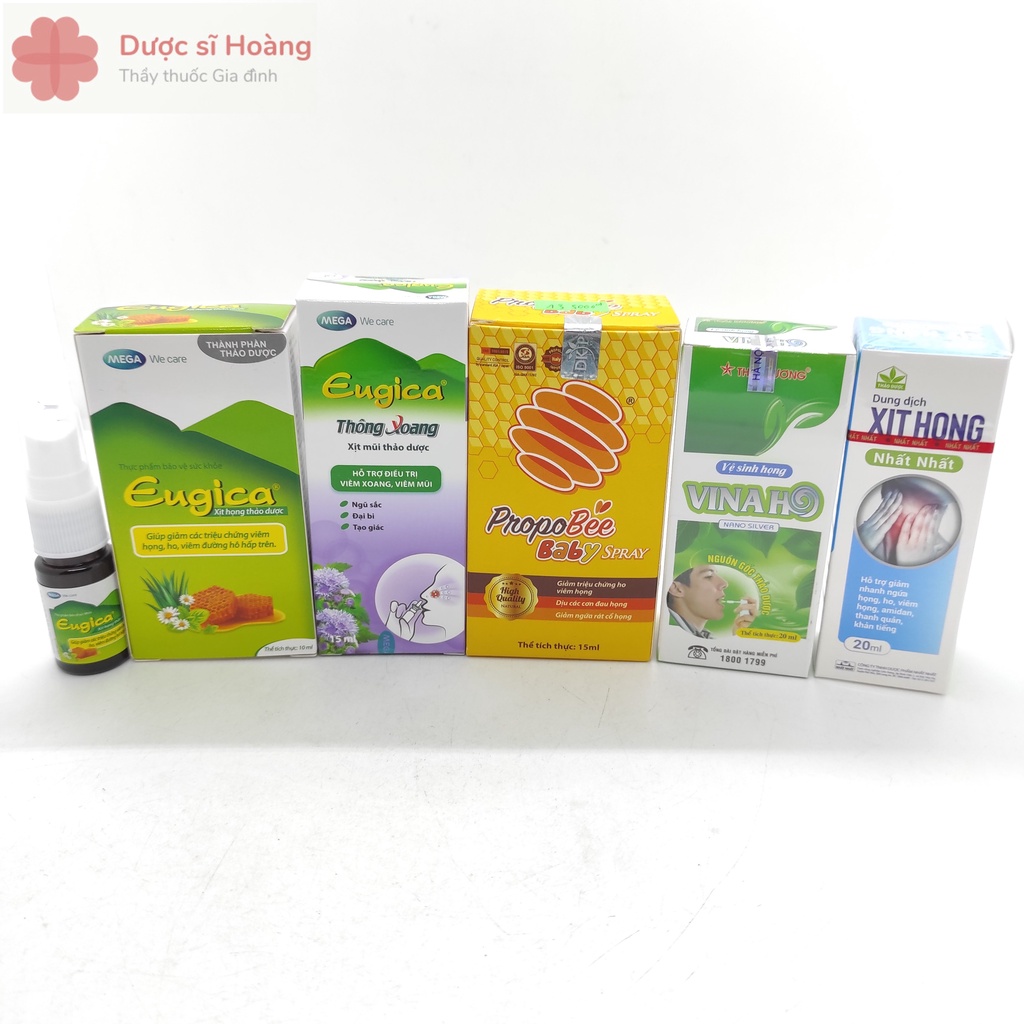 Combo Xịt Mũi Họng Thảo Dược Eugica, Vinaho, Xịt Họng Keo Ong PropoBee Baby Spray, Nhất Nhất