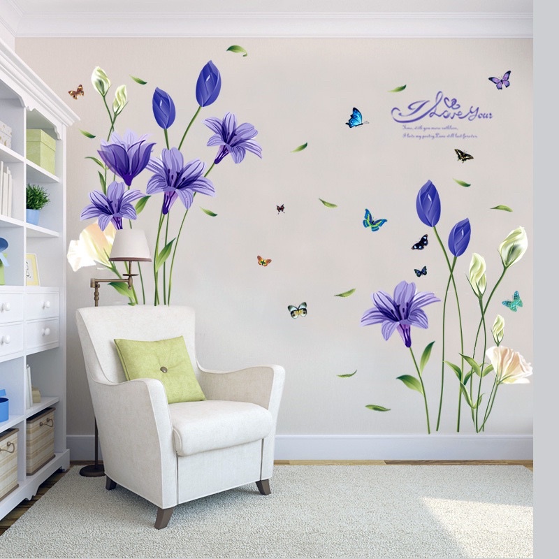 Decal dán Tường phòng ngủ mẫu Tuy Líp Tím + hồng