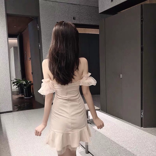 (Ảnh thật) Váy đầm dự tiệc ren trễ vai tay con phồng đuôi cá phối bèo ôm body ulzzang sexy siêu xinh