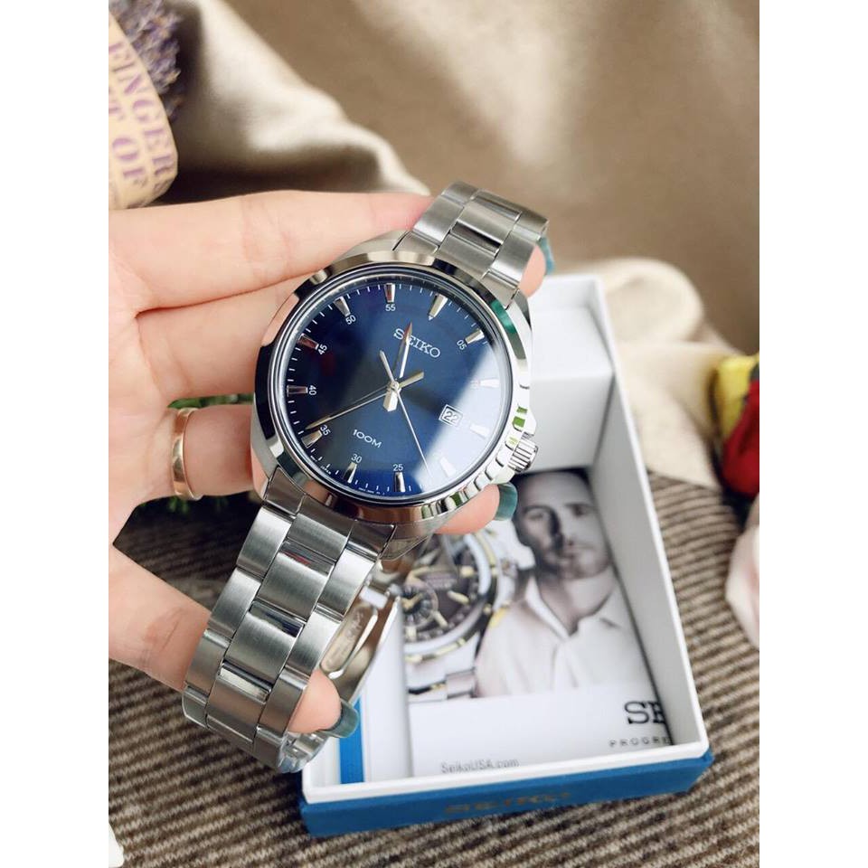 Đồng hồ nam Seiko SUR207 - Mặt dial xanh trẻ trung - Máy Automatic - kính cứng - Vỏ dây thép không gỉ