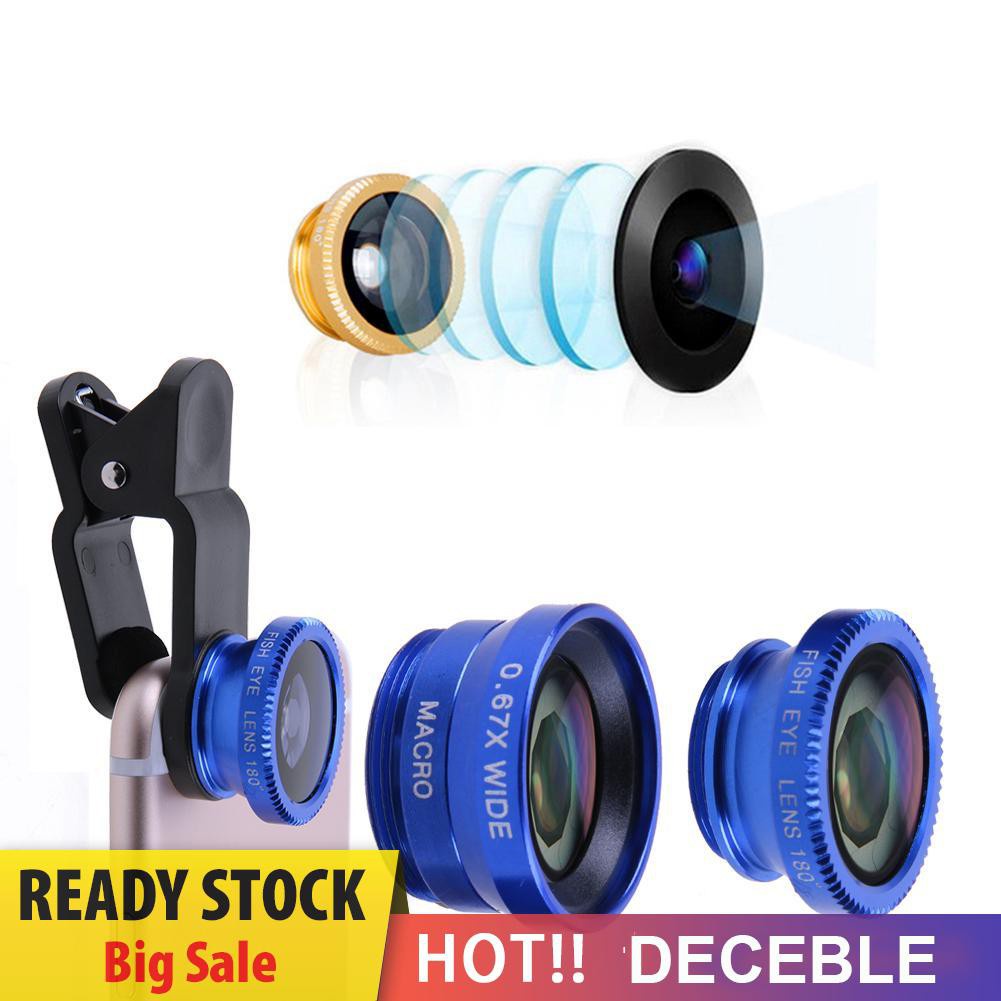 Deceble 3 in 1 Fish Eye+ Wide Angle+ Macro Camera Lens Kit for Phone