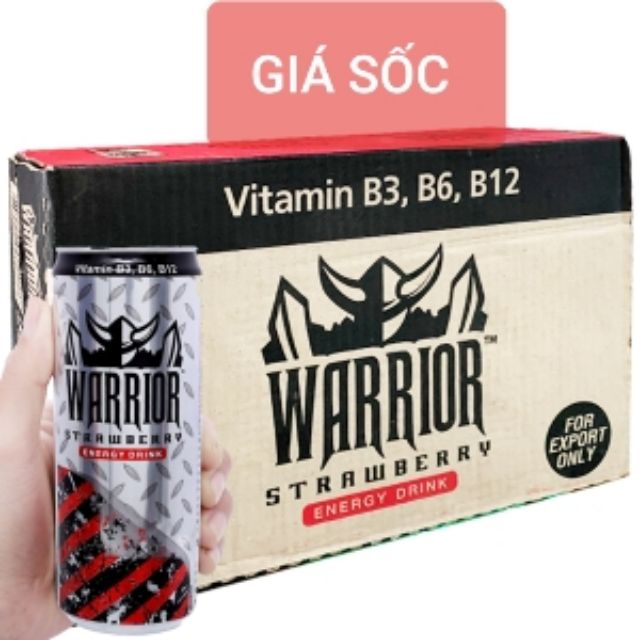 Thùng 24 lon Nước Tăng Lực WARRIOR Vị Dâu 325ml ( HSD: 12/2020 )