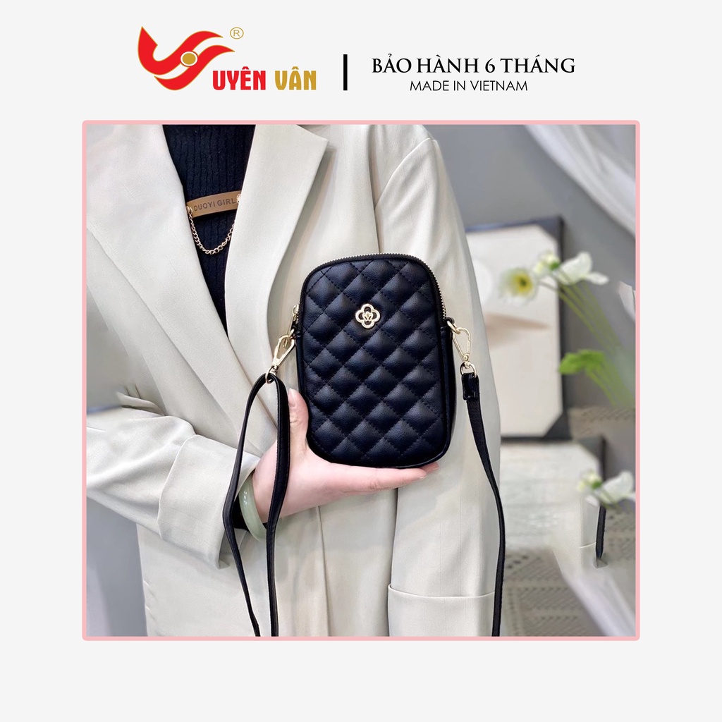 Túi đeo chéo nữ mini đựng điện thoại da PU màu đen vân dập nổi thời trang 3001