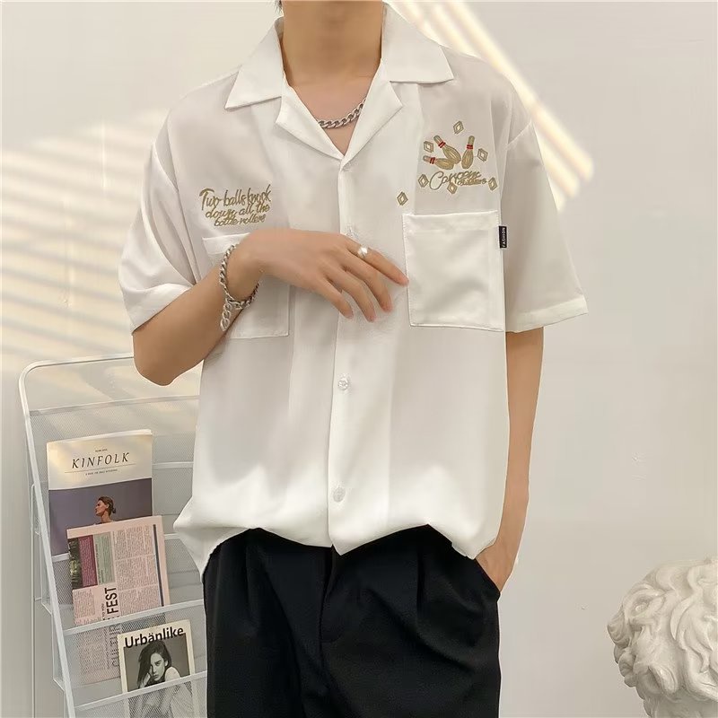 Áo Sơ Mi Tay Ngắn Dáng Rộng In Họa Tiết Hai Túi Phong Cách Hàn Quốc Thời Trang Mùa Hè 2022 Chất Lượng Cao Cho Nam