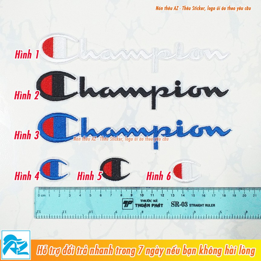 Patch ủi thêu logo Champion size lớn 17cm và 19cm - Sticker Logo S49