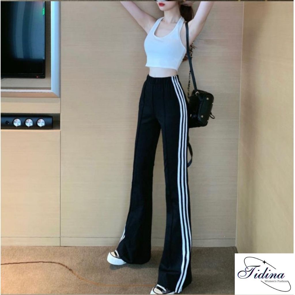Quần Thể thao TIDINA sọc thể thao cá tính Quần nữ ống loe style sành điệu phong cách thời trang năng động