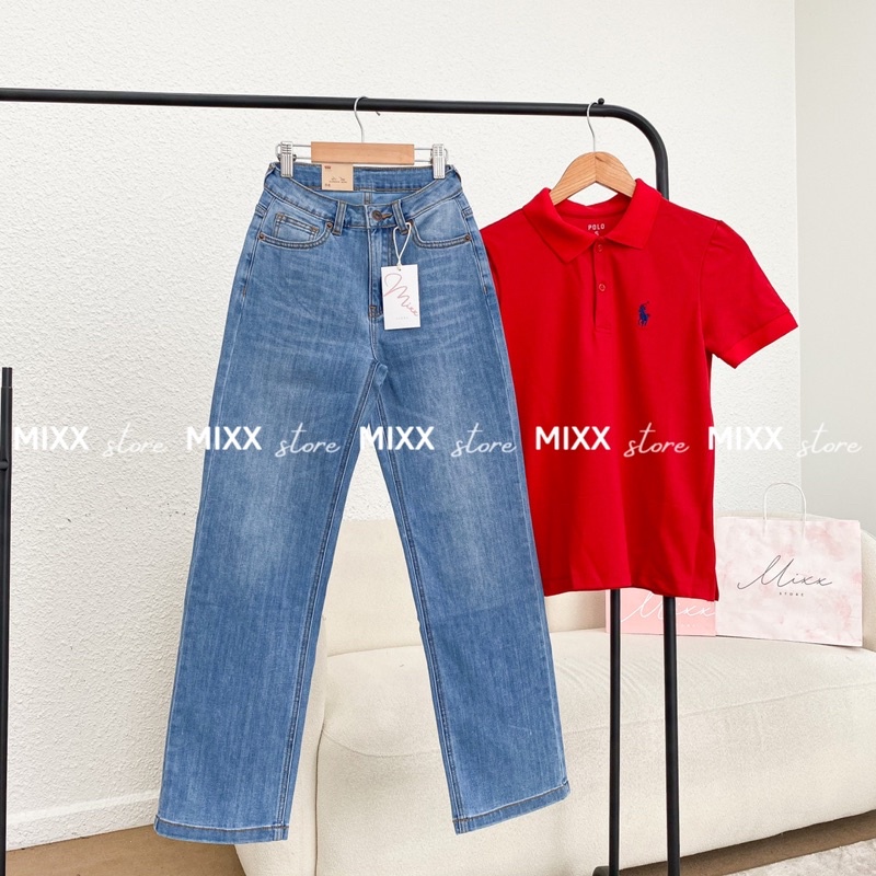Quần Jean Nữ Ống Suông Lưng Cao LỆ VI chất co giãn thoải mái phom suông vừa tôn dáng