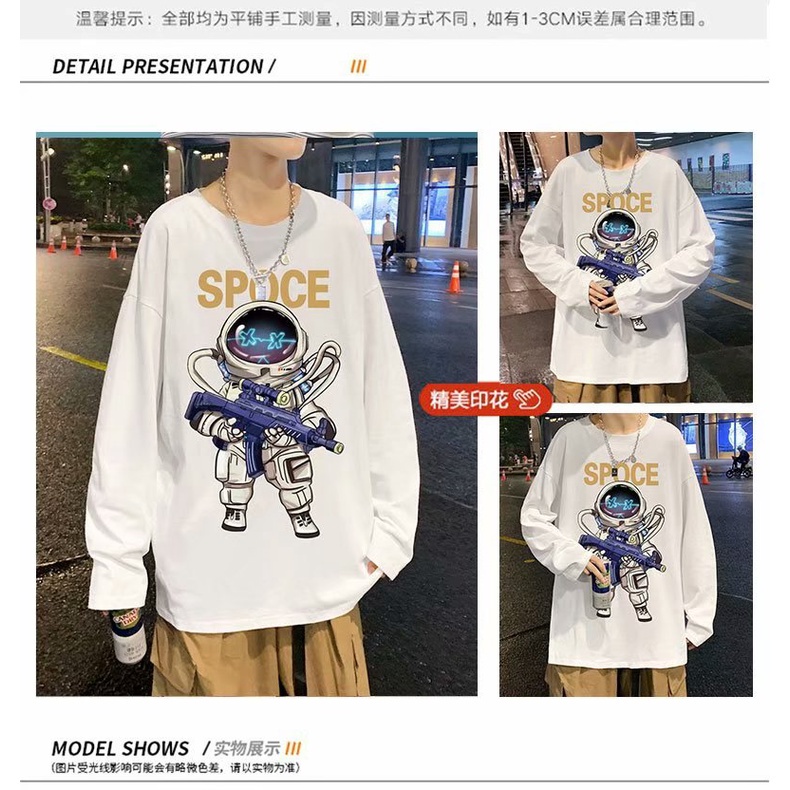 Áo thun nam phi hành gia dài tay có cổ in hình phi hành đoàn (M-3XL)