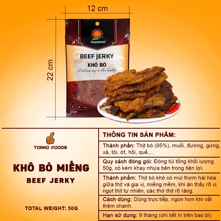Combo 3 khô bò miếng Fansipan 50g - Khô bò miếng mềm, bò thật loại 1 đảm bảo An toàn vệ sinh Thực phẩm | BigBuy360 - bigbuy360.vn