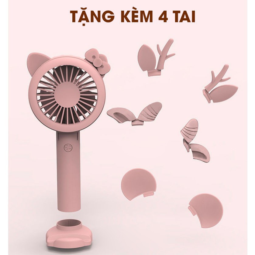 Quạt Cầm Tay IMEBOBO 3 Tốc Độ Tặng Kèm 4 Cặp Nơ Trang Trí Siêu Cute
