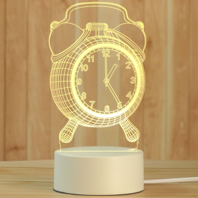 Quà tặng sinh nhật đẹp độc lạ - Đèn trang trí, đèn ngủ led 3d đổi màu hình Đồng hồ báo thức xinh xắn