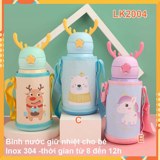 Bình nước giữ nhiệt cho bé- TẶNG Túi đeo bình- tặng thêm nắp có ống hút bình giữ nhiệt lõi inox 304
