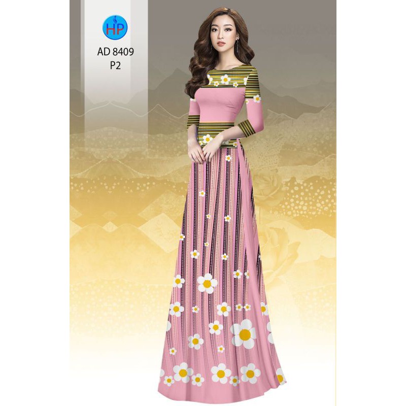 Vải áo dài họa tiết hoa sọc AD8409 duyên dáng