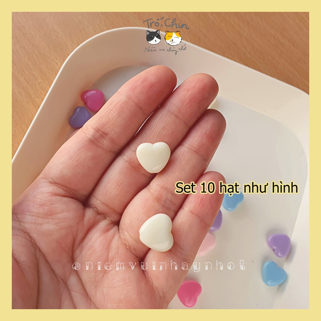 Set 10 hạt nhựa Trái tim loại mới 12*11mm nhiều màu có lỗ xỏ 1mm