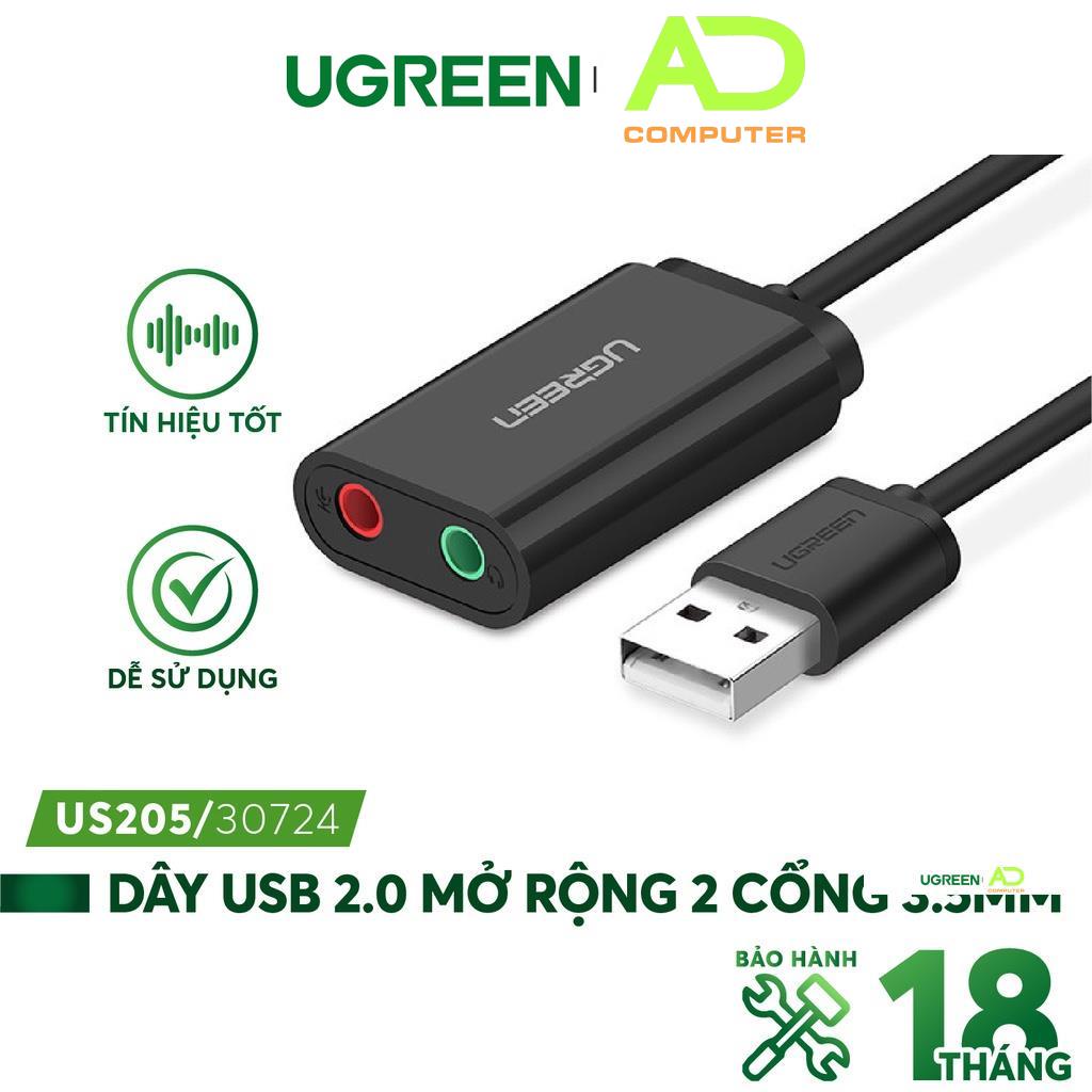 Dây USB 2.0 mở rộng sang đồng thời 2 cổng 3.5mm cho tai nghe + mic UGREEN US205