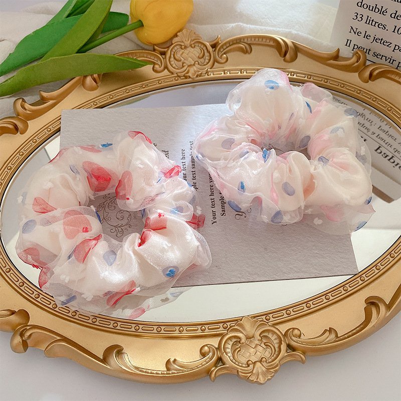 Dây cột tóc vải scrunchies chấm tròn siêu dễ thương DVC