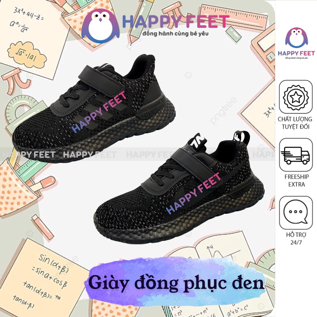 Giầy đen đồng phục, giày thể thao đen Happy Feet cho bé trai bé gái đi học -No 8857