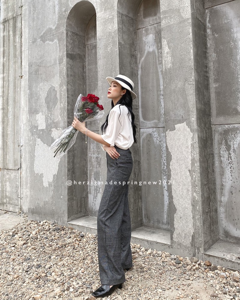 Nadia pants - Q1319 ( Quần kẻ suông cạp cao chất mịn đẹp )