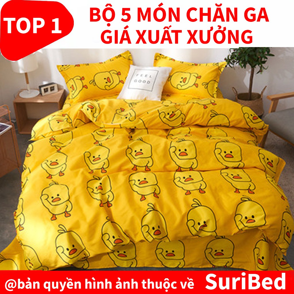chăn ga💖FREESHIP💖bộ chăn ga 5 món họa tiết gà vàng CHANGAGA72 set bao gồm 1 chăn 1 ga 2 gối 1 gối ôm cao cấp