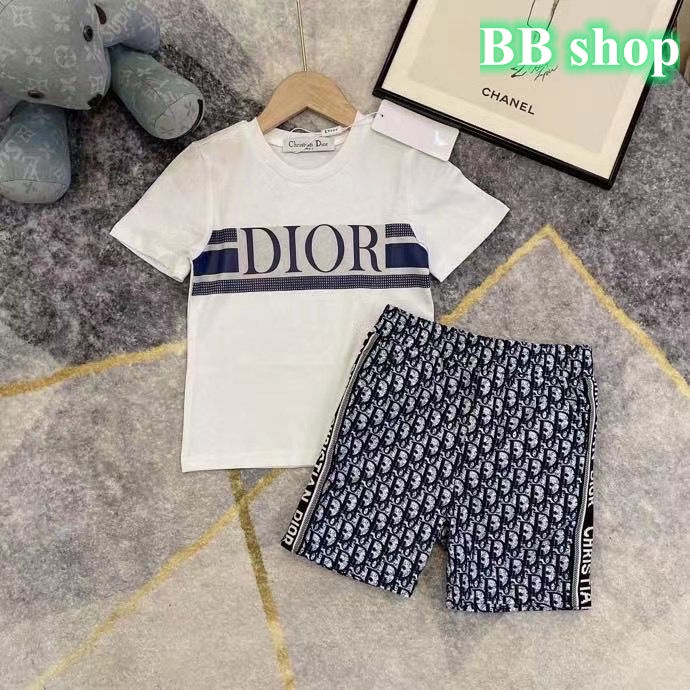Dior Set Đồ 2 Món Gồm Áo Thun Tay Ngắn + Quần Ngắn Thời Trang Cho Bé Trai Và Bé Gái