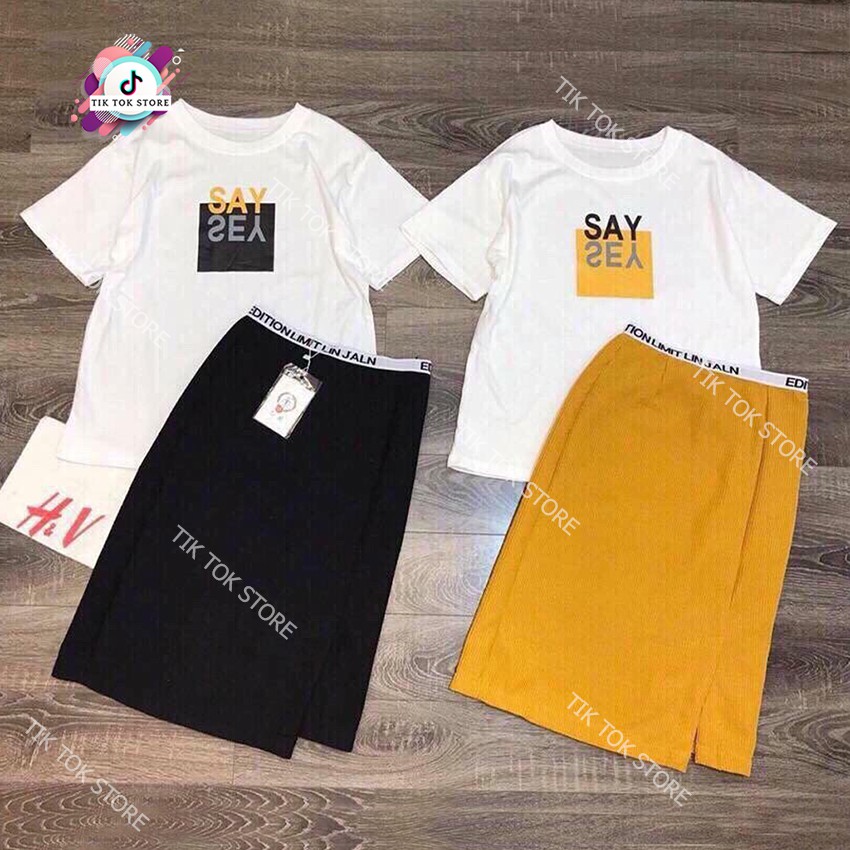 Áo thun tay lỡ và chân váy bút chì, set váy nữ cho mùa hè TIK TOK STORE | BigBuy360 - bigbuy360.vn