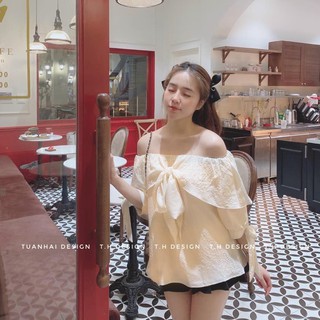 Áo trễ vai thắt nơ chất xốp
