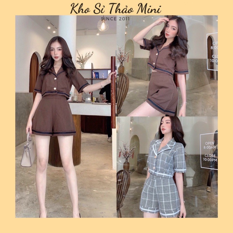 SET ĐỒ NỮ, SET VEST LỬNG SHORT BỐ KẺ XỊN SÒ - Kho Sỉ Thảo Mini