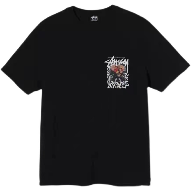 Stussy Áo Thun Tay Ngắn In Hình Hoa Trà Phong Cách hip hop Đường Phố Cá Tính Dành Cho Nam Nữ