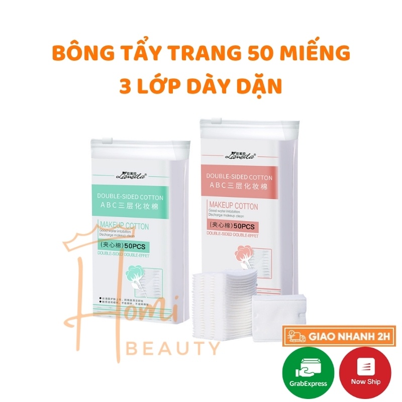 Bông Tẩy Trang 50 Miếng Lameila 3 Lớp Dày Dặn - Bông Tẩy Trang Cotton Pads Nhỏ Gọn Tiện Lợi, Làm Sạch Da Mặt - HOMIKA