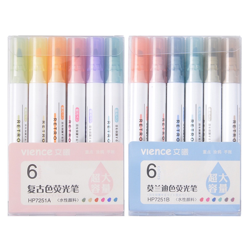 Bút dạ quang 6 màu highlight pastel, bút đánh dấu nhớ dòng cute nhiều màu marker dễ thương DD01