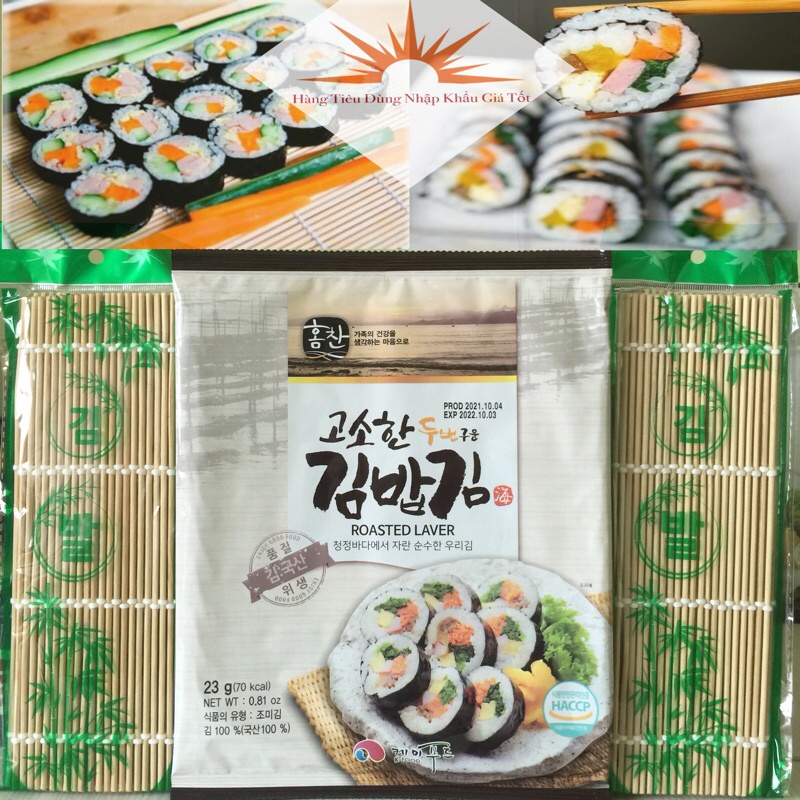 Rong Biển Cuộn Cơm Kimbap 10 Lá K-FOOD Hàn Quốc Gói 23 gr,Mềm Dai Chuẩn Vị-Lá Kim,Mành Tre Cuốn Gimbap,Sushi Sashimi