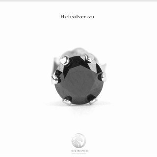 Khuyên tai bạc nam, nữ HeliSilver đính đá đen - S925 KTB001