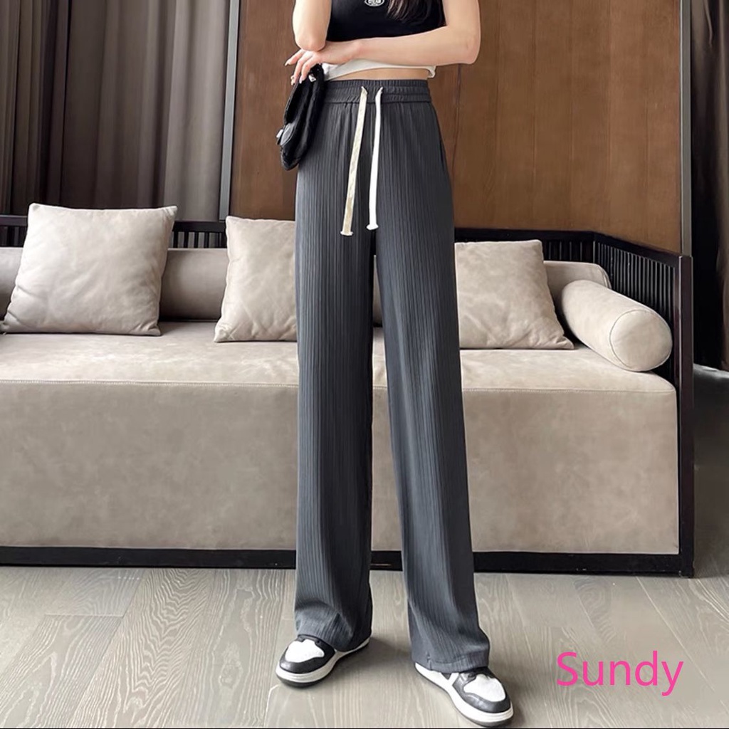 Quần Lụa Lạnh Lưng Cao Ống Rộng Plus Size Cho Nữ