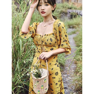 Đầm maxi vàng hoa đen xinh đẹp