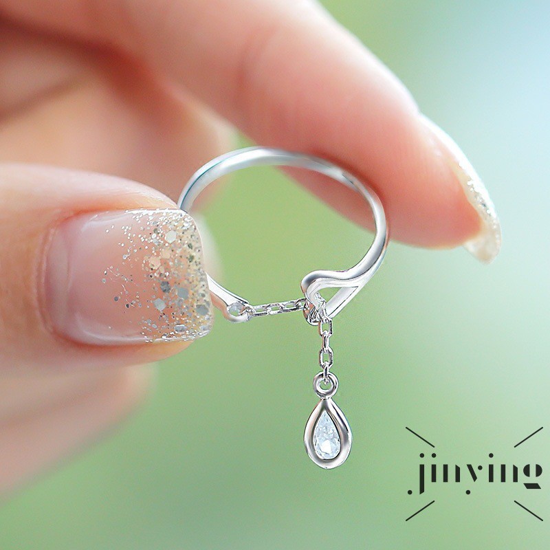 GETNOIVAS Nhẫn mặt hình giọt nước khảm đá màu xanh dương thời trang dành cho phái nữ