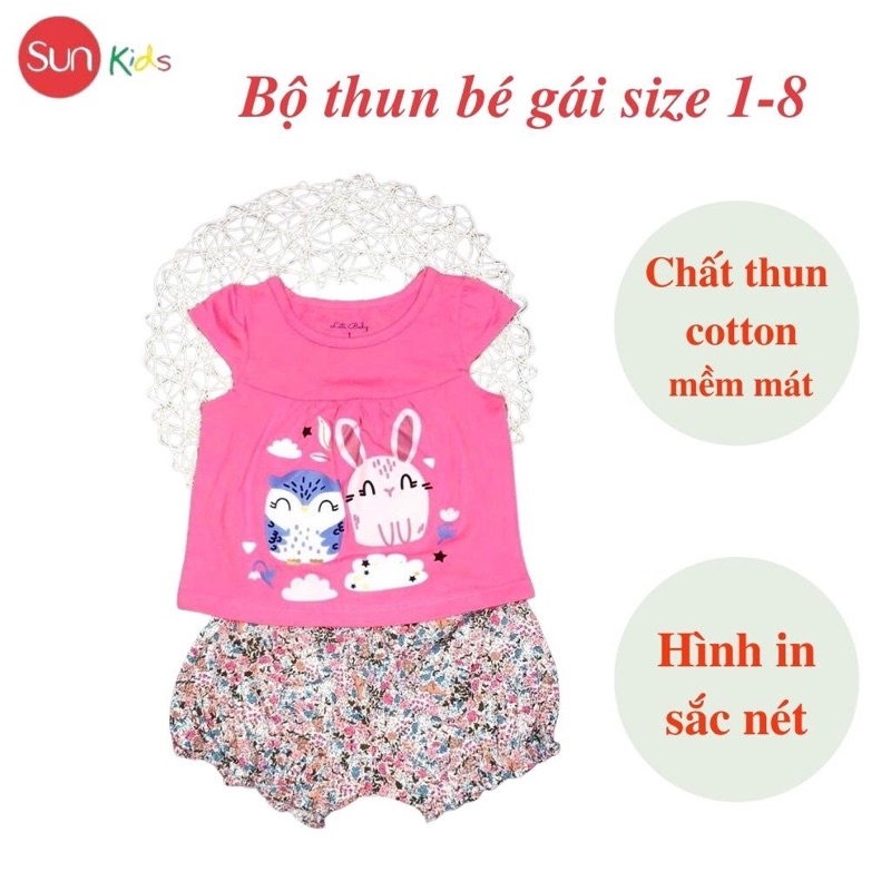 Đồ bộ thun bé gái, đồ bộ trẻ em chất cotton, có nhiều màu, size 1-8 tuổi - SUNKIDS1